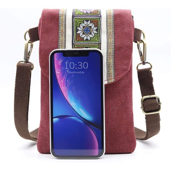 Women's Red Wine Vintage Embroidered Cute Mini Cross Body Bag Small Handbags - Picture 3 of 7